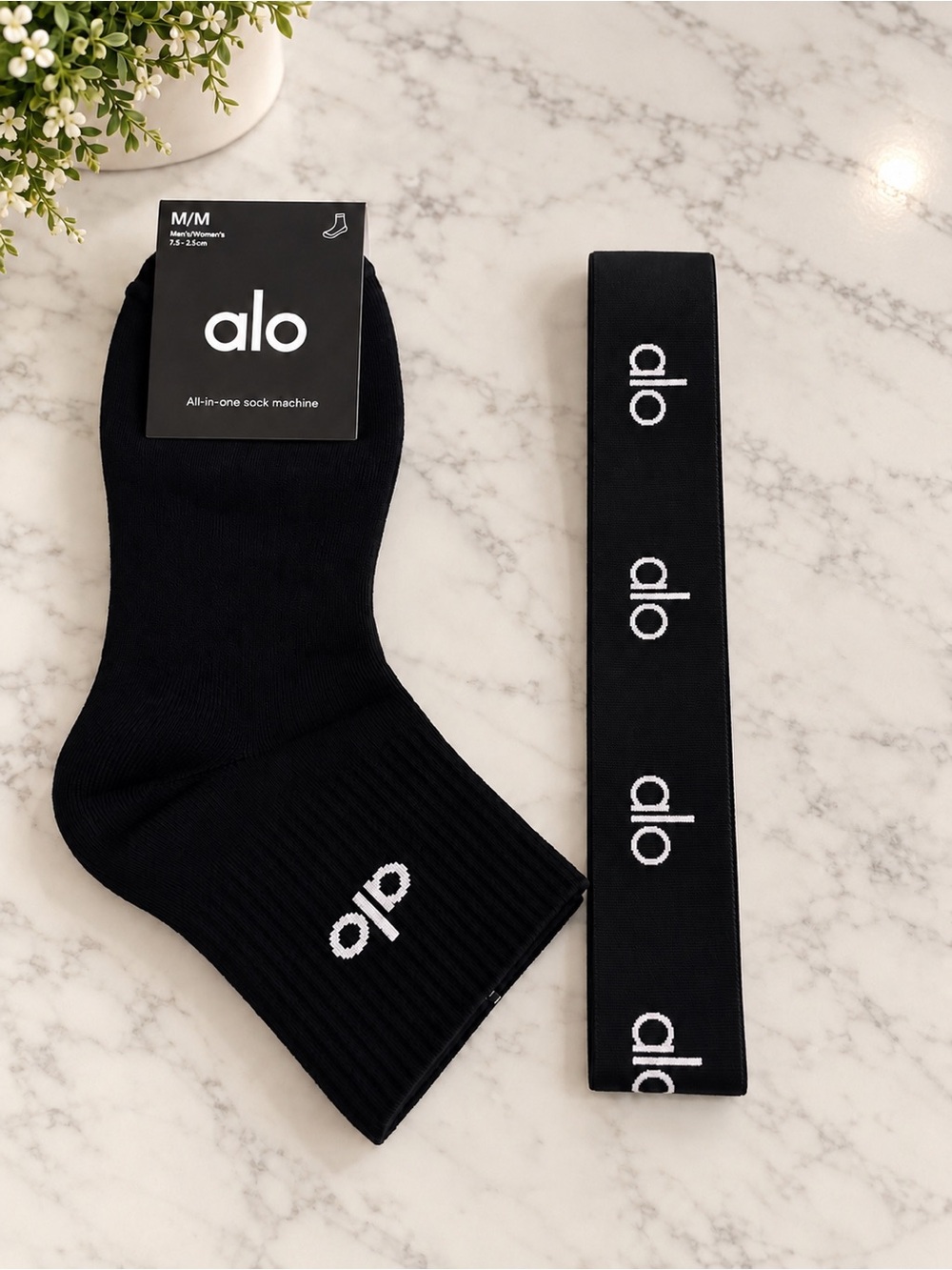 Yoga Black Crew Socks and headband